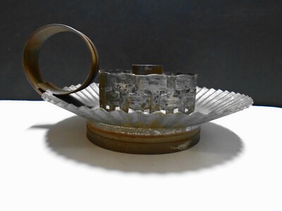 Vintage Tin Candle Holder with Crimping and Lattice Design 6 1/2'' Diameter EUC