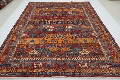 8x10 Red Animal Oriental Afghan Hand Knotted Wool Tribal Area Rug