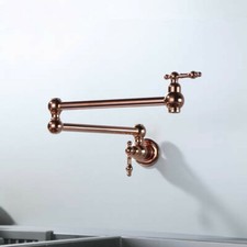 Foldable Brass Wall Mounted Kitchen Faucet Pot Filler Faucet Swivel Rose Gold