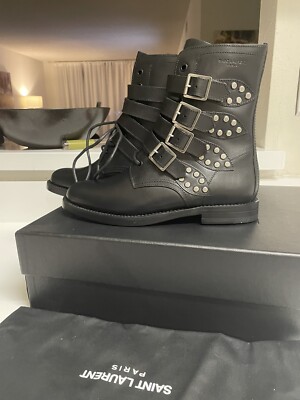 NWB Saint Laurent Ranger Studded Military Combat Boots Black  display picture 1