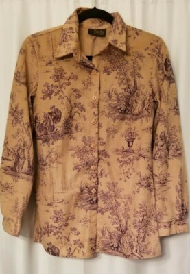 Women's Blouse Shirt David Paul NY Colonial Couples Design Long Sleeve Large ???