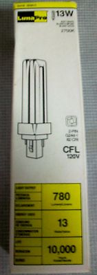  LUMA PRO CFL 120V  ,13W,SOFT WHITE , 2 PIN , 2700K ,780 LUMENS ,ITEM # 3EMV5