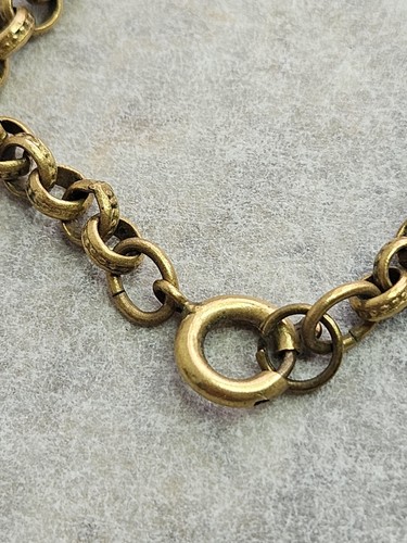 Antique Necklace Brass Gold Gilt Black Accent Stone Spring Ring Clasp 7.5" Drop - Picture 12 of 24