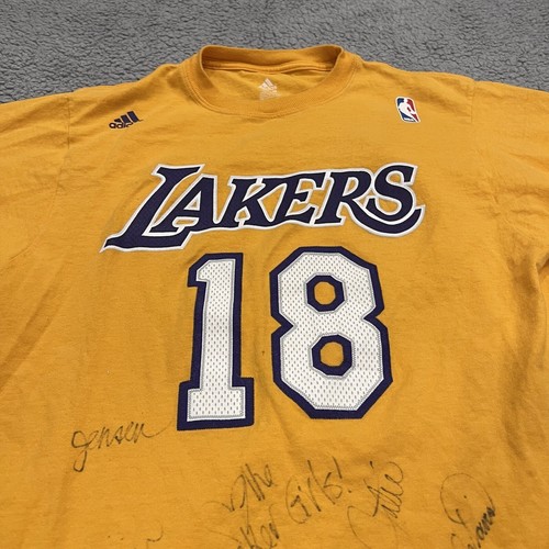 Adidas Lakers Shirt Mens Small Yellow NBA Logo Graphic Tee Short Sleeve Crew - Picture 12 of 24
