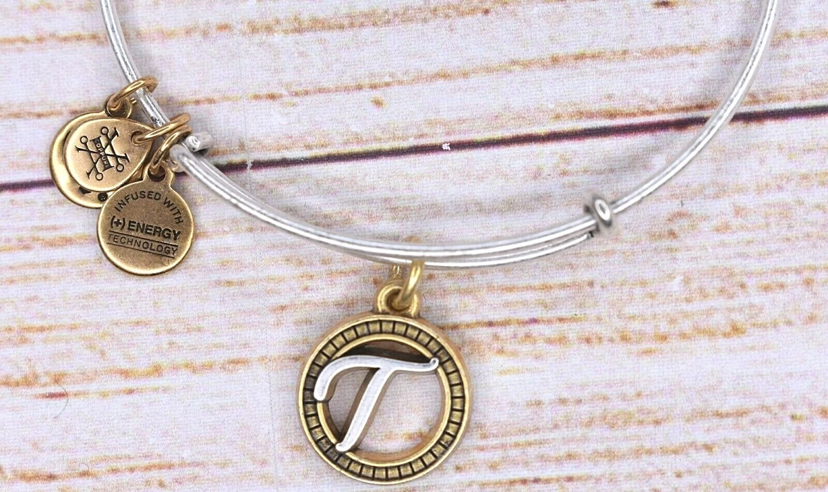 Alex and Ani Letter Initial T II Charm Bangle Two Tone Silver Gold