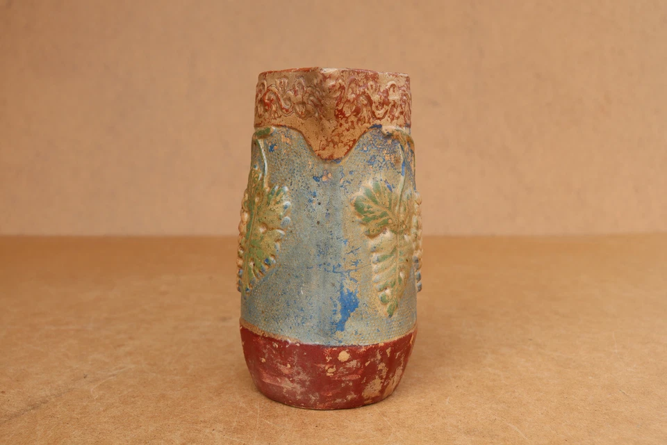 Antique Pottery Primitive Redware Wine Pitcher Jug Canna Vase Marked Early 20th. - Image 2 of 4