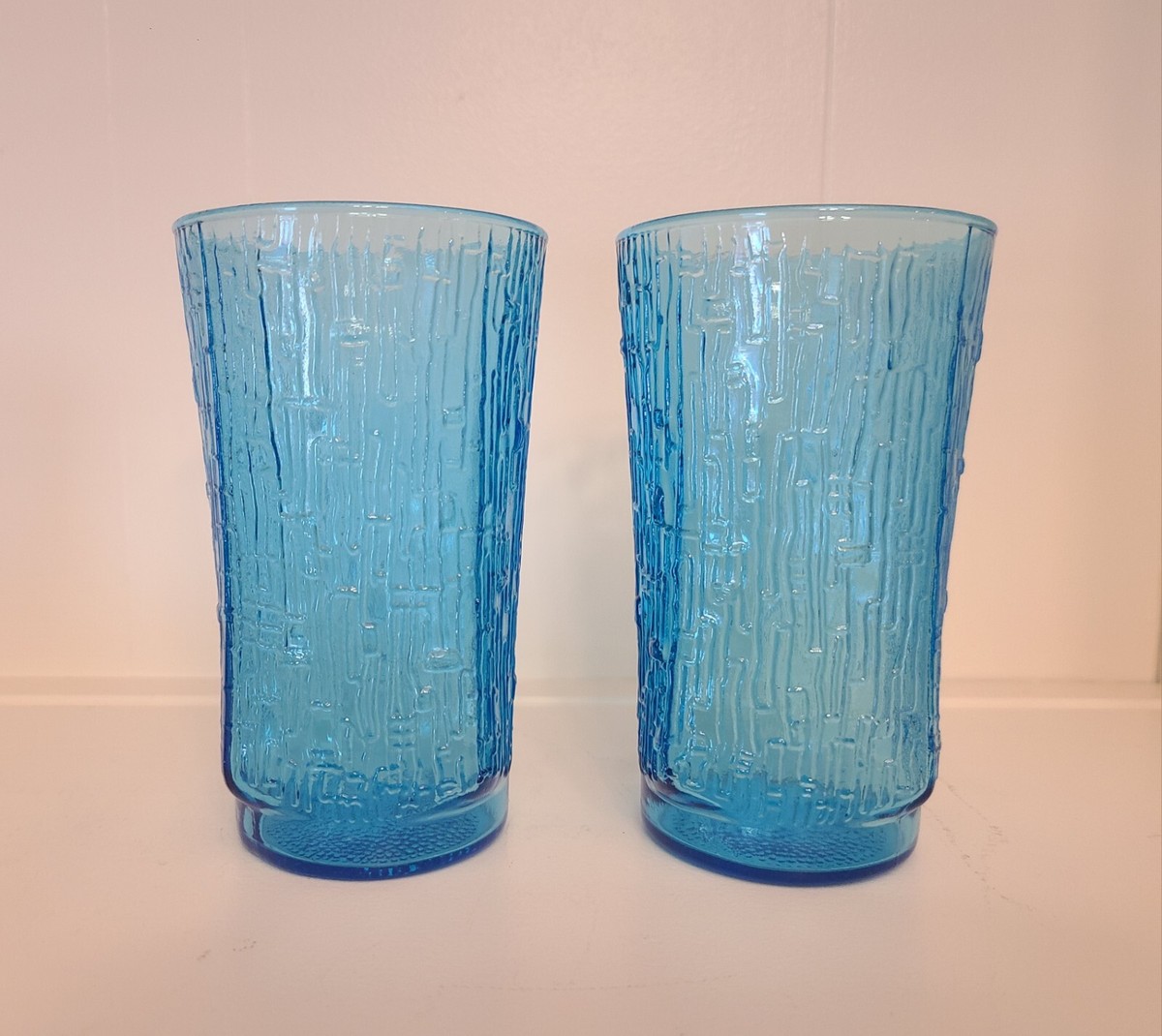 Vintage Anchor Hocking Pagoda Laser Blue Glasses Bamboo Bark