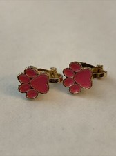 Pink Dog Print Clip On Earrings