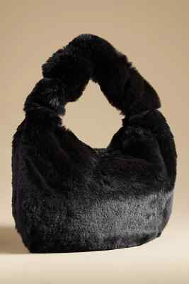 NWT Anthropologie Brigitte Satchel Bag Purse Melie Bianco Faux Fur Black