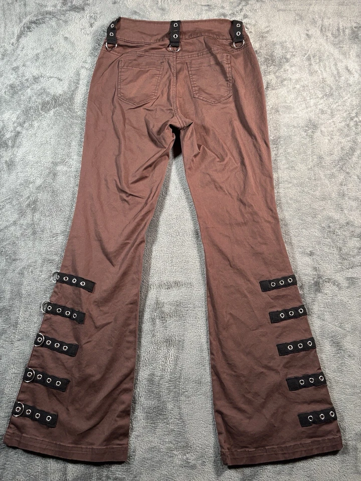 Hot Topic Pantalones Mujer 8 Marrón Suelto Acampanado Lona Cruces Anillo Remaches Gancho Punk Foto 4 de 4