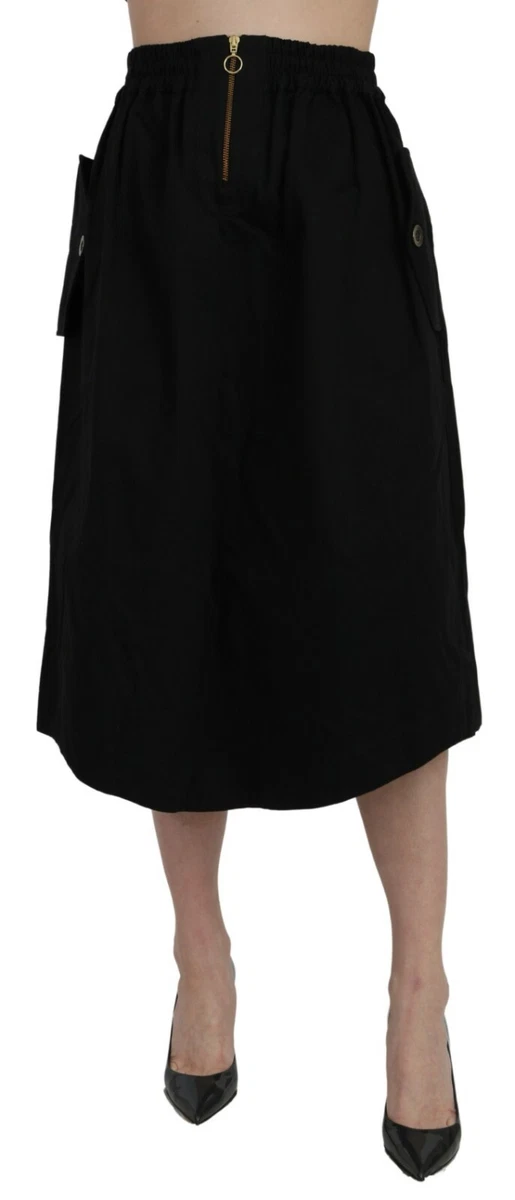 NINE MINUTES Skirt Black High Waist A line Knee Length Formal IT44