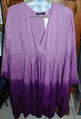 One Size NWT Women's Solace Purple Dip Dye LS Handkerchief Hem Boho Tunic