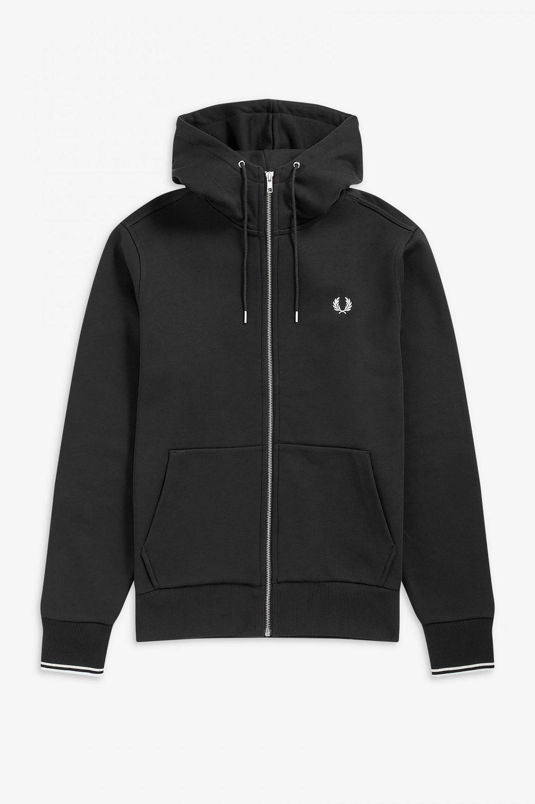 Fred Perry Felpa Cappuccio E Zip Intera Nero - Taglia XL Abbigliamento Uomo