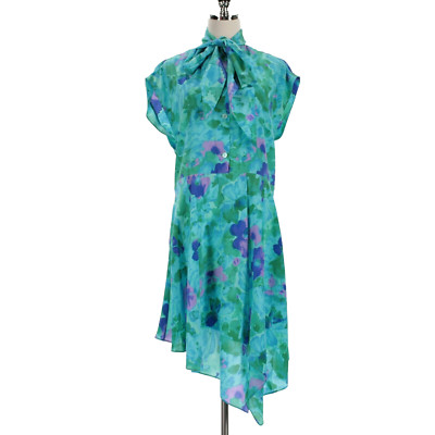 Stella McCartney NWT Asymmetrical Short Sleeve Dress Sz 44 US 8 Watercolor Blue