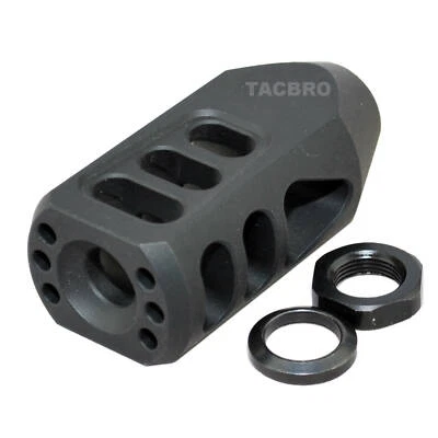 TB ACCESSORIES Black Anodized Aluminum Tanker Style Muzzle Brake 1/2x28 TPI For 9MM