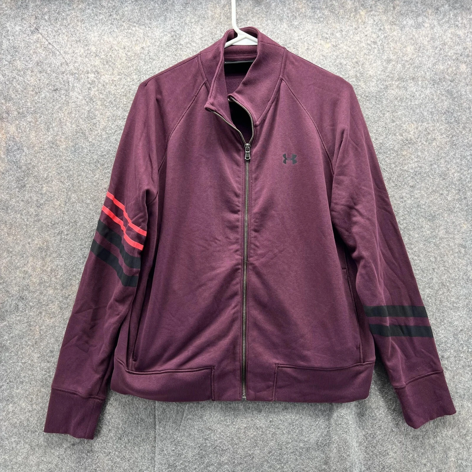 Under Armour Sweater Women Large Burgundy Loose Sweatshirt Full Zip Jacket UA