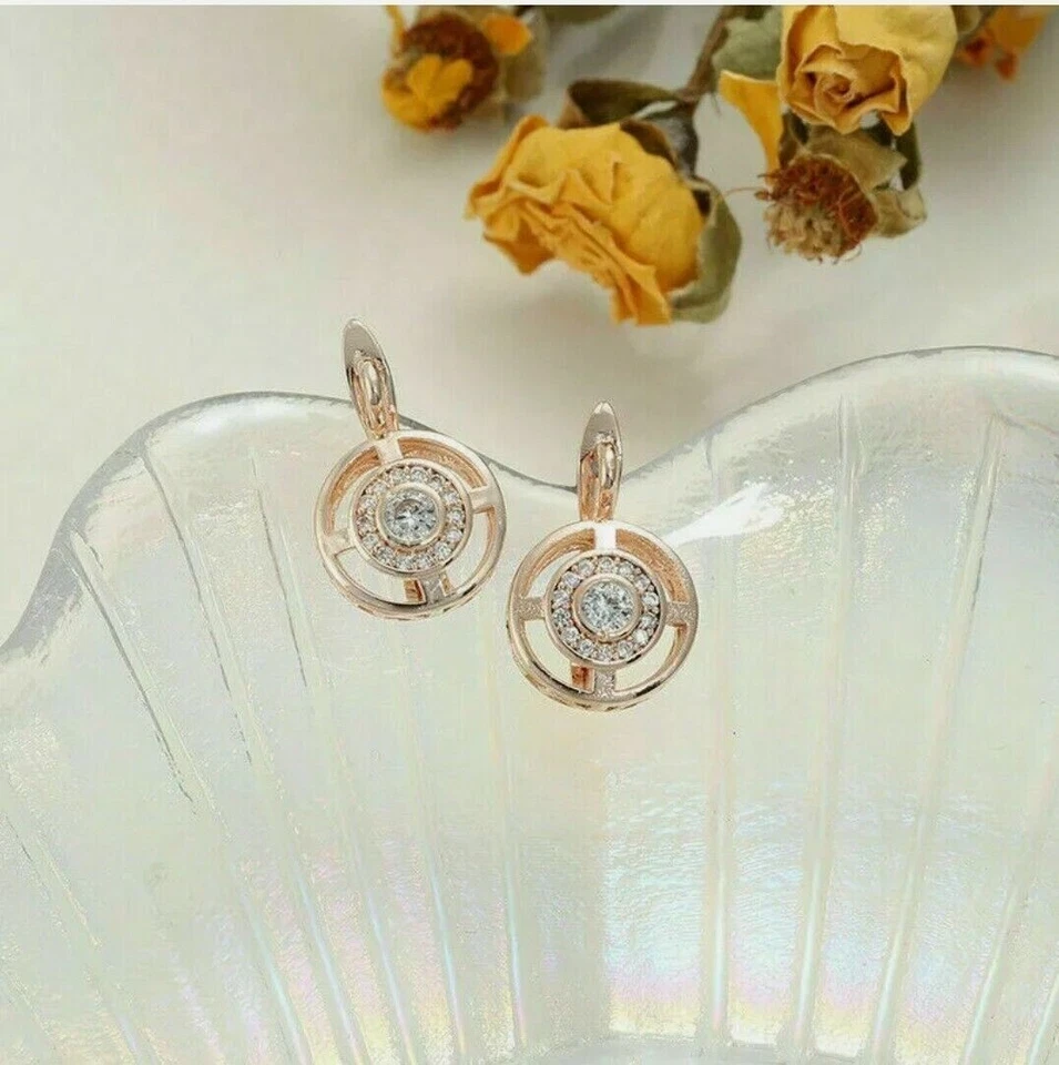 1.50Ct Simulated Diamond Vintage Art Deco Wedding Earrings 14K Rose Gold Finish - Image 4 of 4
