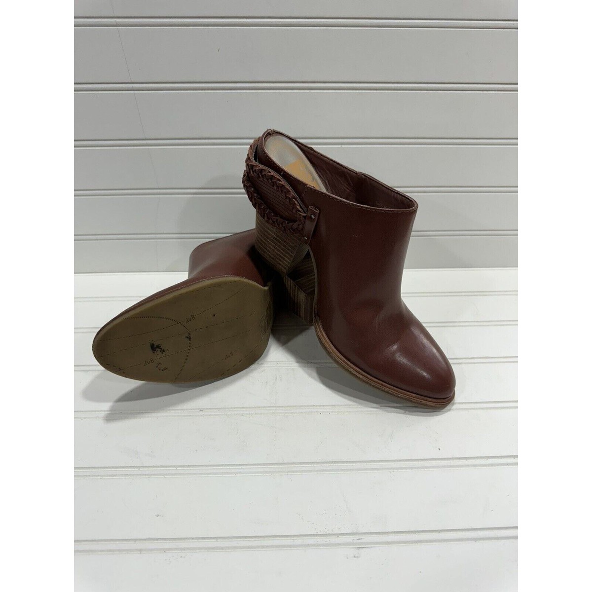Dolce Vita Open Back Shoes Booties With Braid Chunky Block Heel Brown SZ