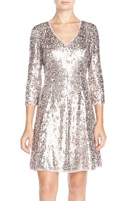 eliza j pink sequin dress Eliza J Women's Sequined Long-Sleeve Cocktail Dress - Hot Pink