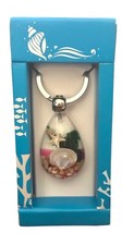Key Ring- SEA LIFE  pear shaped- starfish- clam with pearl -shells-pink sand
