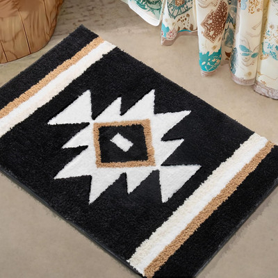 Bathroom Rugs Boho Bath Mat Non Slip Black Aztec Bath Rug, Soft Absorbent Luxury