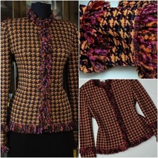 ST JOHN COLLECTION MULTI-COLOR FRINGE TRIM KNIT JACKET SZ 2.