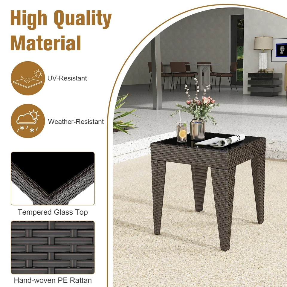 Mesa auxiliar de mimbre para exteriores PE ratán patio muebles de almacenamiento, marrón oscuro Foto 4 de 4
