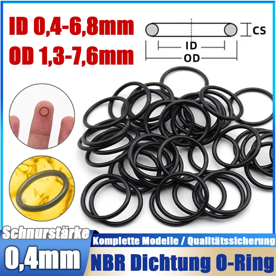 MARKENLOS NBR Dichtung O-Ring Schnurstärke 0,4mm OD 1,3~7,6mm Wasserdicht und Ölbeständig