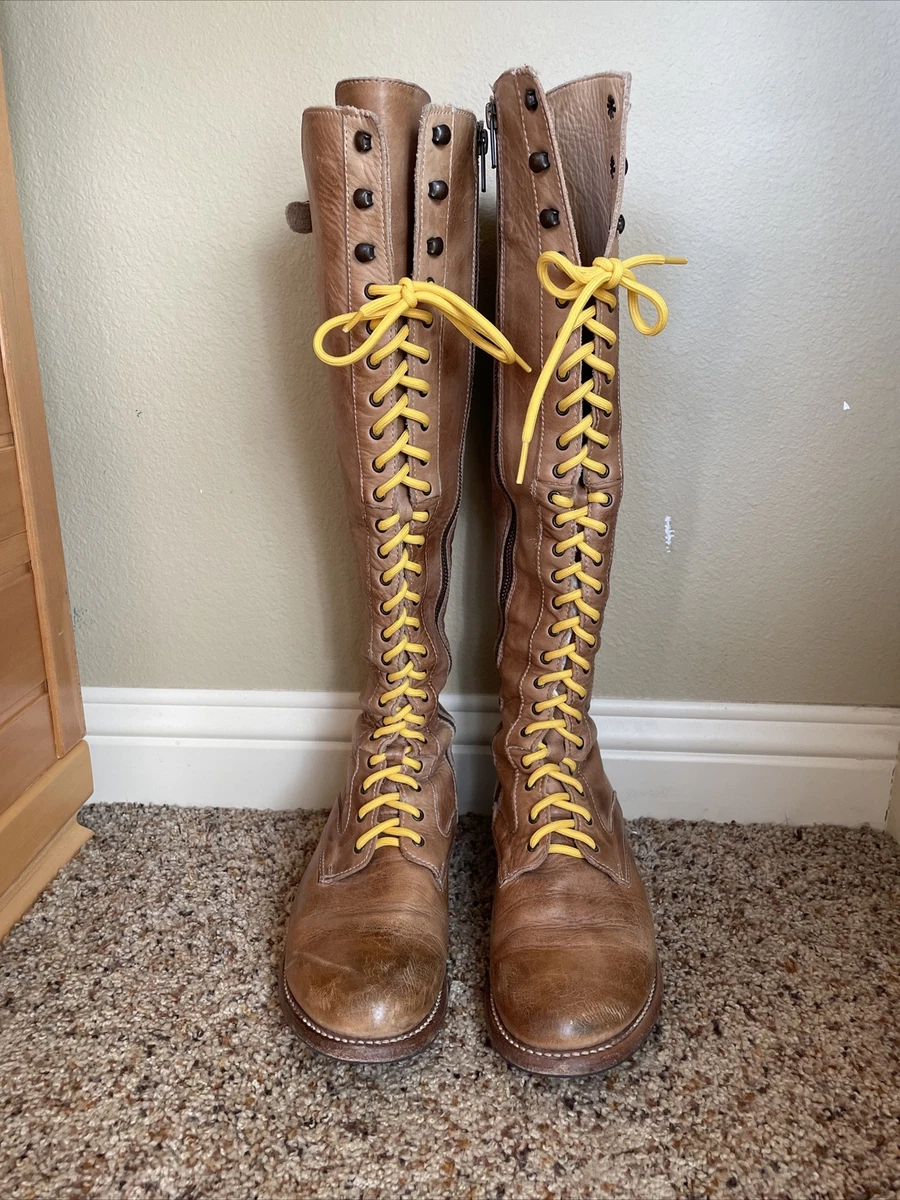 Pre-owned Leather Lace Up Boots In Gold