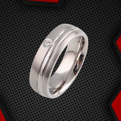 18 kt Weißgold über Titan oben 0,35 kt CZ Diamant Verlobungsring 6 mm breit UK