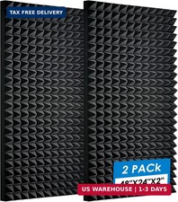 2 Pack-48 x 24 x 2 Inches Pyramid Designed Acoustic Foam Panels, Sound Proof Foa