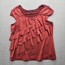 AB Studio Women's Size Large Rust Red Short Sleeve Ruffle Layered Top