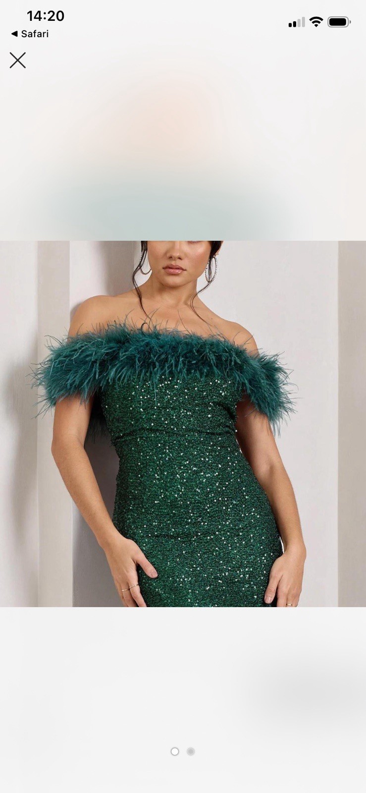 BNWT Club L Green Sequin Mini Dress With Green Feather Neckline. Size 8. RRP £85