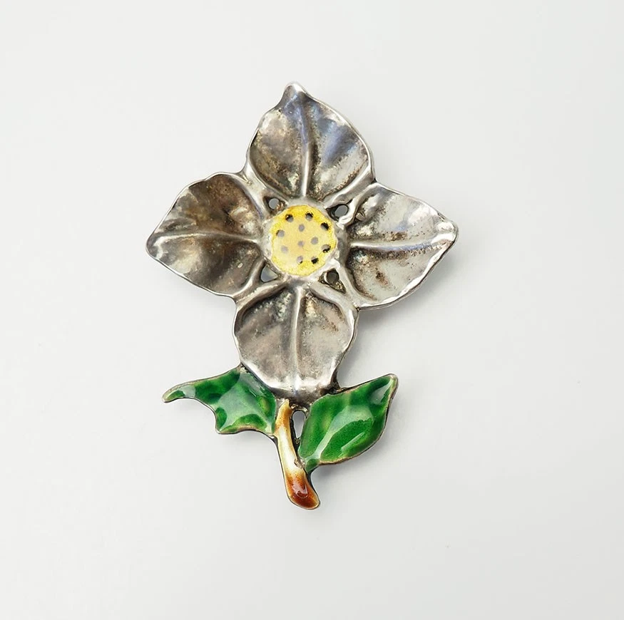 Handmade vintage sterling silver and enamel flower pin brooch