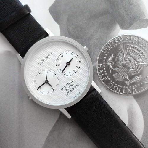 Rare Mondaine Dual Time Lake Geneva Region Swiss Made 36mm 9 Jewel Quartz Watch - Picture 2 of 11