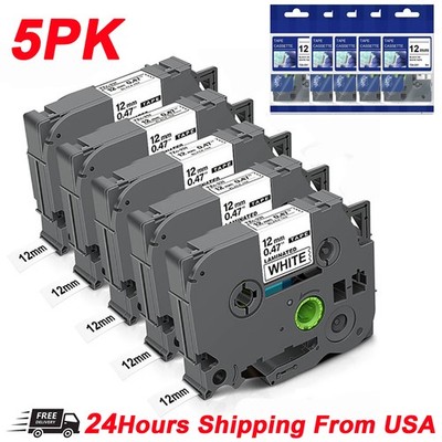 5PK For Brother P-Touch TZe-231 TZ-231 12mm White Standard Laminated Label Tape