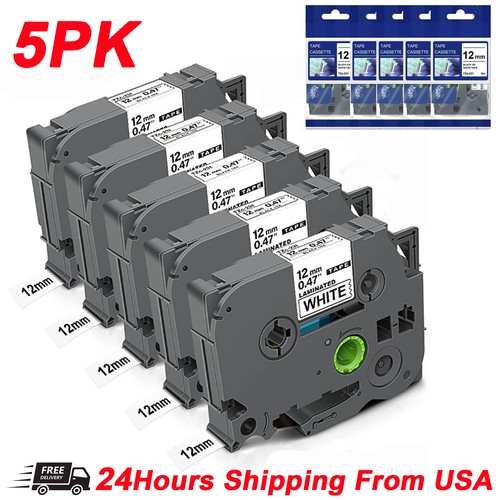 5PK For Brother P-Touch TZe-231 TZ-231 12mm White Standard Laminated Label Tape