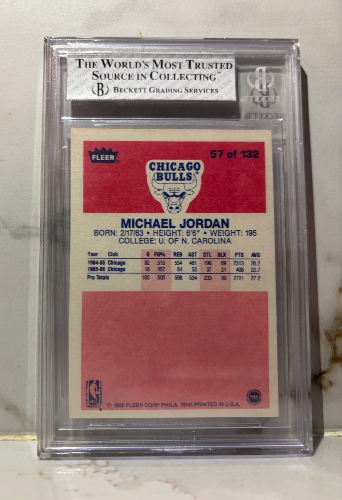 1986 Fleer Michael Jordan #57 Rookie Card (RC) | BGS 7 Near Mint view 2