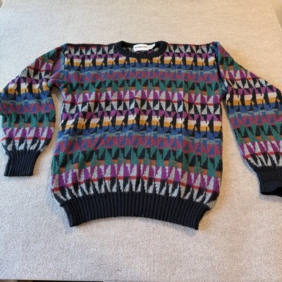 Rare VTG MCGREGOR Crazy Diamond Striped Pattern Knit Sweater 80s Multicolor XL