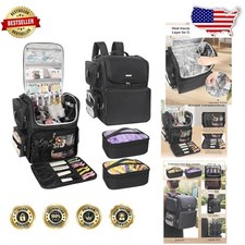 Pro Hair Stylist Backpack Black Heatproof Curling Iron Straightener Train Case