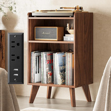 Record Player Stand, Turntable Stand with Record Storage and Charging Station 