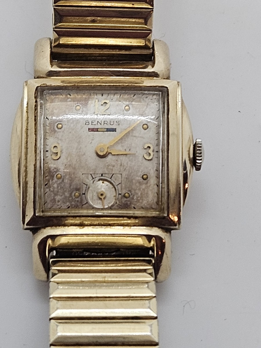 Antique Working BENRUS Swiss 17J Deco 10K Gold G.F. Gents BB4