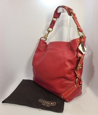 Coach Carly Rare Lg Red Leather Purse Brass Hardware Original Tags With Dust Bag