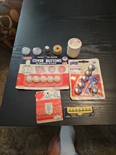Lot Of 9 Vintage Button Cover Packs New With Extra Items and 1 Thimble