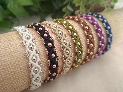 Makramee Armband Diamantmuster mit Perlen 925 Silber / 18k Gold / 14k Roségold
