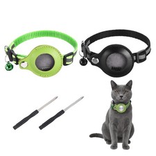8.7"-13.4" Cat Tracker Collar with Leather Tracker Holder 2Pcs Black/Green