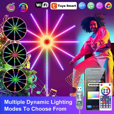195LED USB Firework Strip Lights Dream Colour RGB Smart Music Sync APP Remote