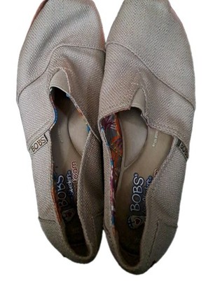 Bobs By Sketchers Memory Foam Canvas Slip On Shoes Womans Size 7 Khaki Tan