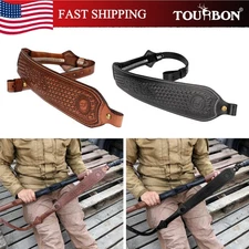 TOURBON Leather Gun Sling Thumb Hole Hunting Rifle Shotgun Strap Black/Brown US
