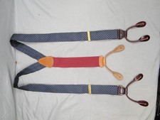 Trafalgar Suspenders Navy Woven Jacquard Micro  Medallion Braces Leather Button